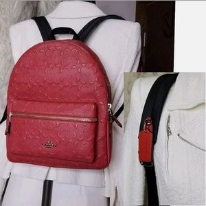 Coach Designer Backpack Signature Embossed Genuine Leather Bag NWT